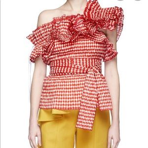 Rosie Assoulin “Iris” Gingham Red Top